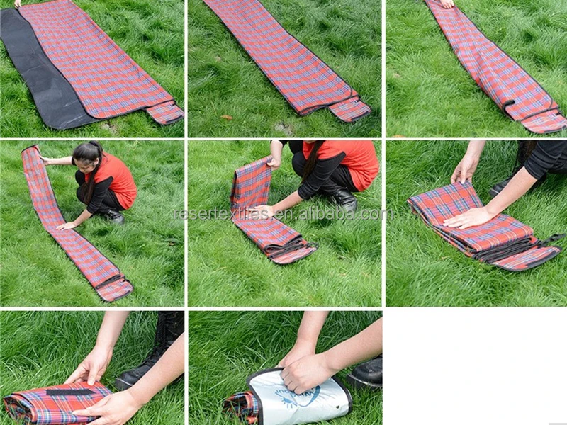 Premium Outdoor 100% Polyester Water-Resistant Stripe Knitted Style Portable 3Ply Lightweight Customizable Picnic Blanket for