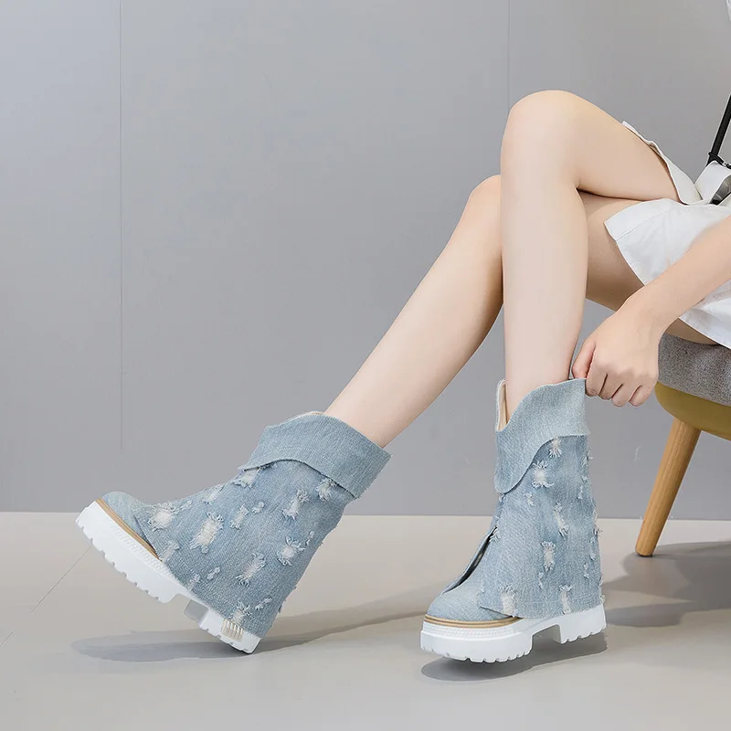 New Cute Stylish Debut Trendy Shoes Women's Denim Boots Fashion