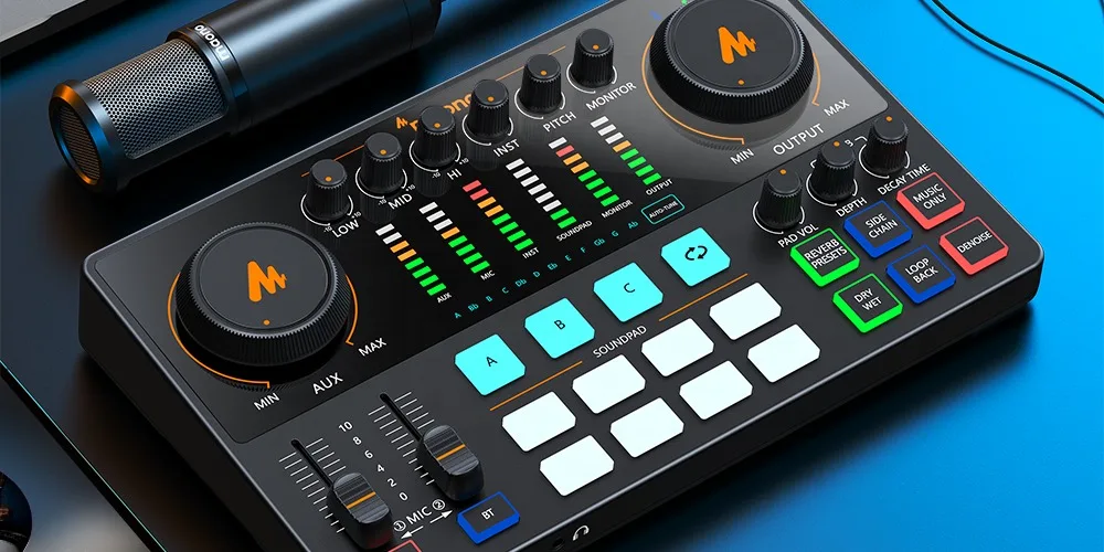 Maono Professional Audio Interface Podcast Mixer Voice Changer Studio