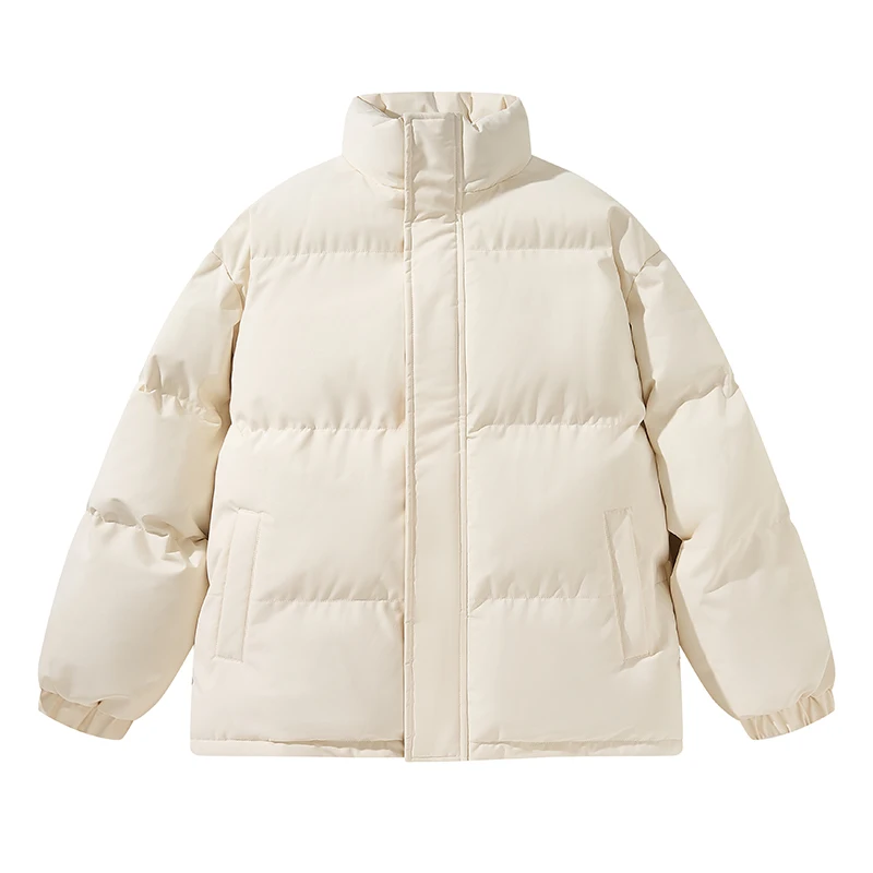 Unisex Zipper-up Coat Stand Collar Big Thermal Winter Jacket Poly Filled Puffer Coats_voghion.com