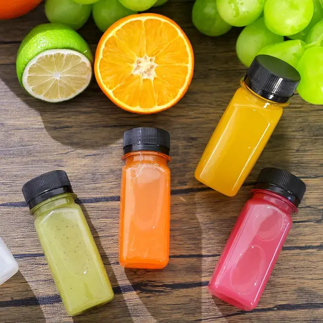 Cheap Price 60ml 2 Ounces Small Square Shape Plastic PET Juicy Juice Shot Bottle with Tamper Sealed Lids