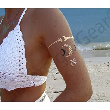 Metallic Temporary Tattoos for Women Teens Girls - 8 Sheets Gold Silver Temporary Tattoos Glitter Shimmer Designs Jewelry Tattoo