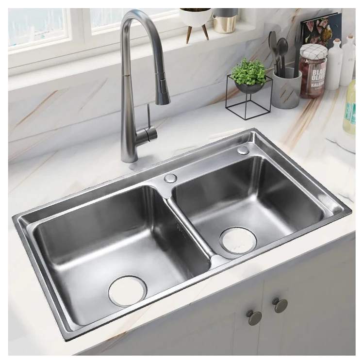 SUS304 Machine Made Kitchen Sink 20G Stainless Steel Sink Double Bowl Stainless Steel Sink Kitchen