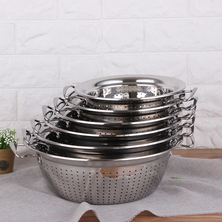 Stainless Steel Colander Kitchen Rice Strainer Pasta Basket Cooking Fruit Colander_0