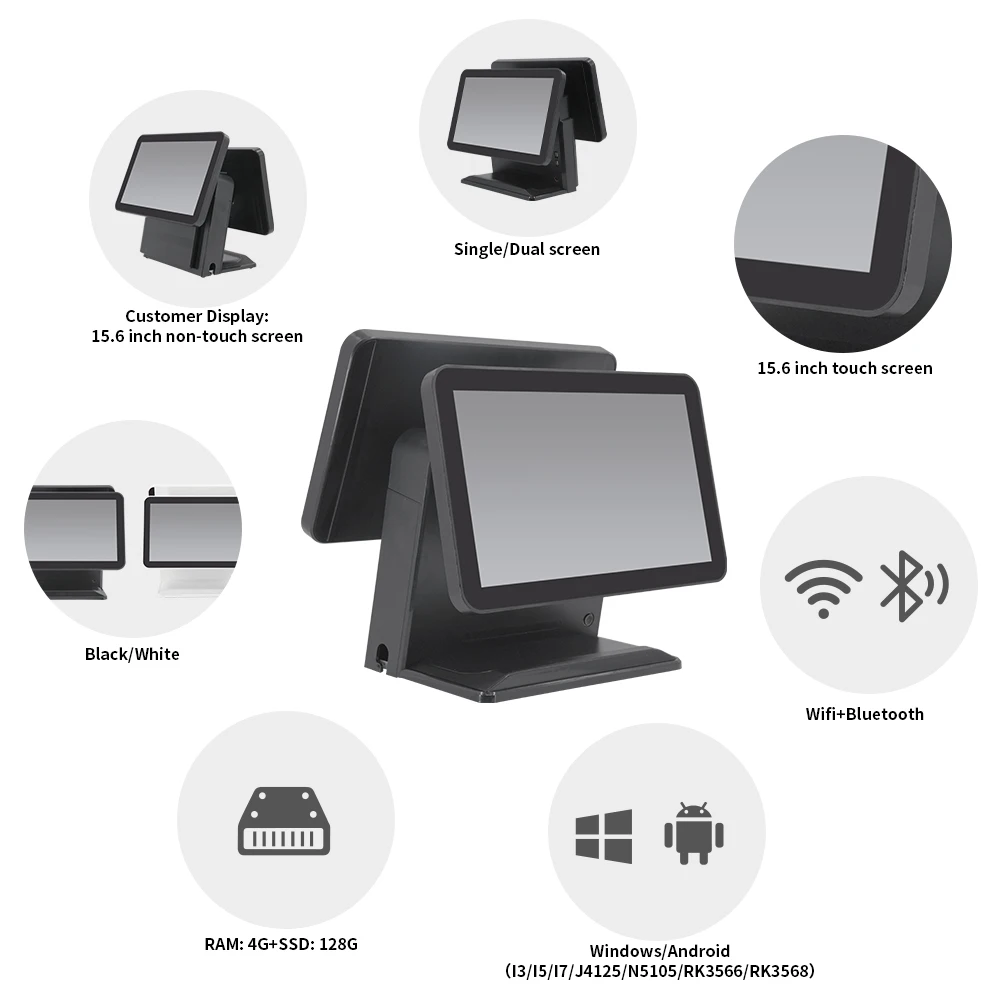 Manufacturer Dual Screen Touch Cash Register Touch Windows Android Pos System Billing Machine for Supermarket Restaurant