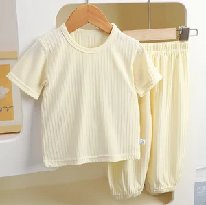 Toddler Boys Girls Casual Cartoon 2 Piece Pajama Set for Kids Spring Autumn Summer Short Sleeve Long Pants Sleepwear