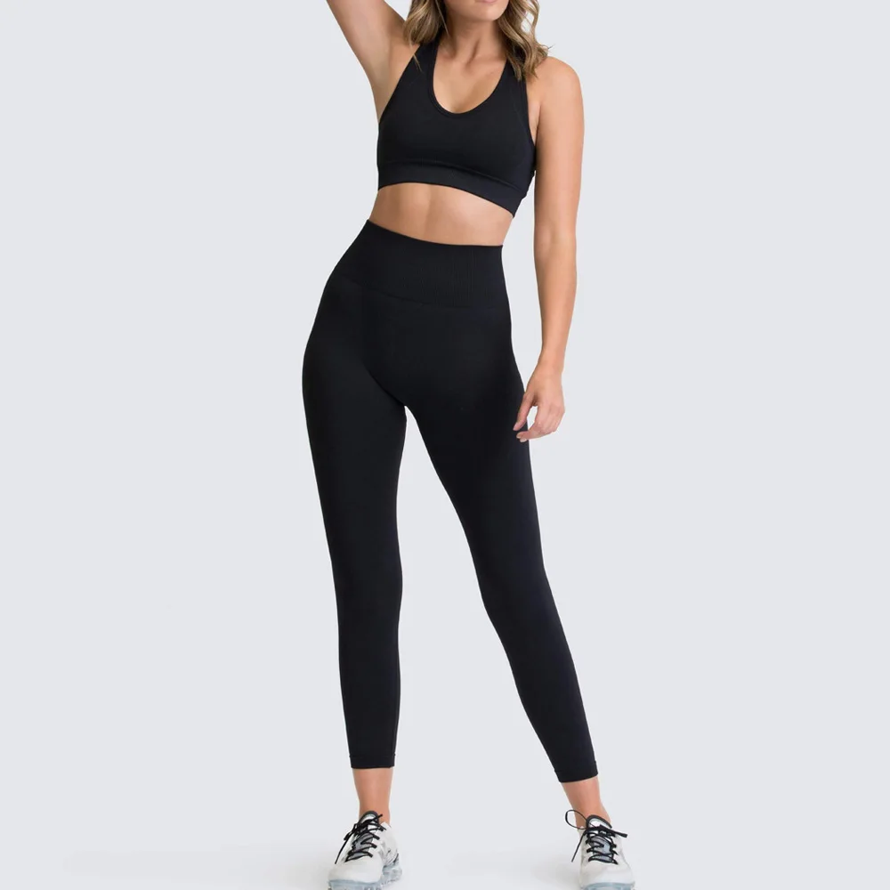 In stock Activewear Two Piece Set Women Seamless Yoga Leggings And Bra  Fitness Sports Gym yoga suit