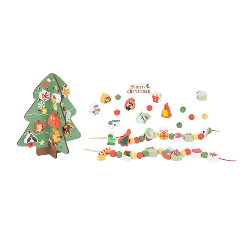 Wooden Christmas Tree Toys DIY Stringing Beading Game Early Educational Activity Threading Lacing Toys