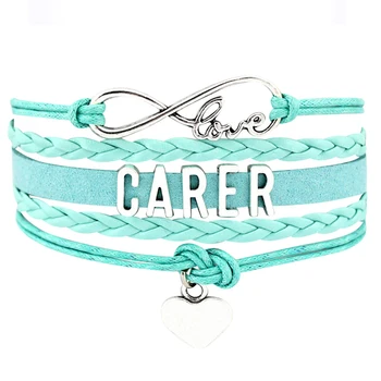 Manufacturer Custom-designed Infinity Love Carer Heart Charm Leather Wrap Bracelets