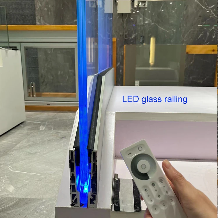 Terrace LED Glass Handrail Stair Railing with LED Light Aluminum ...