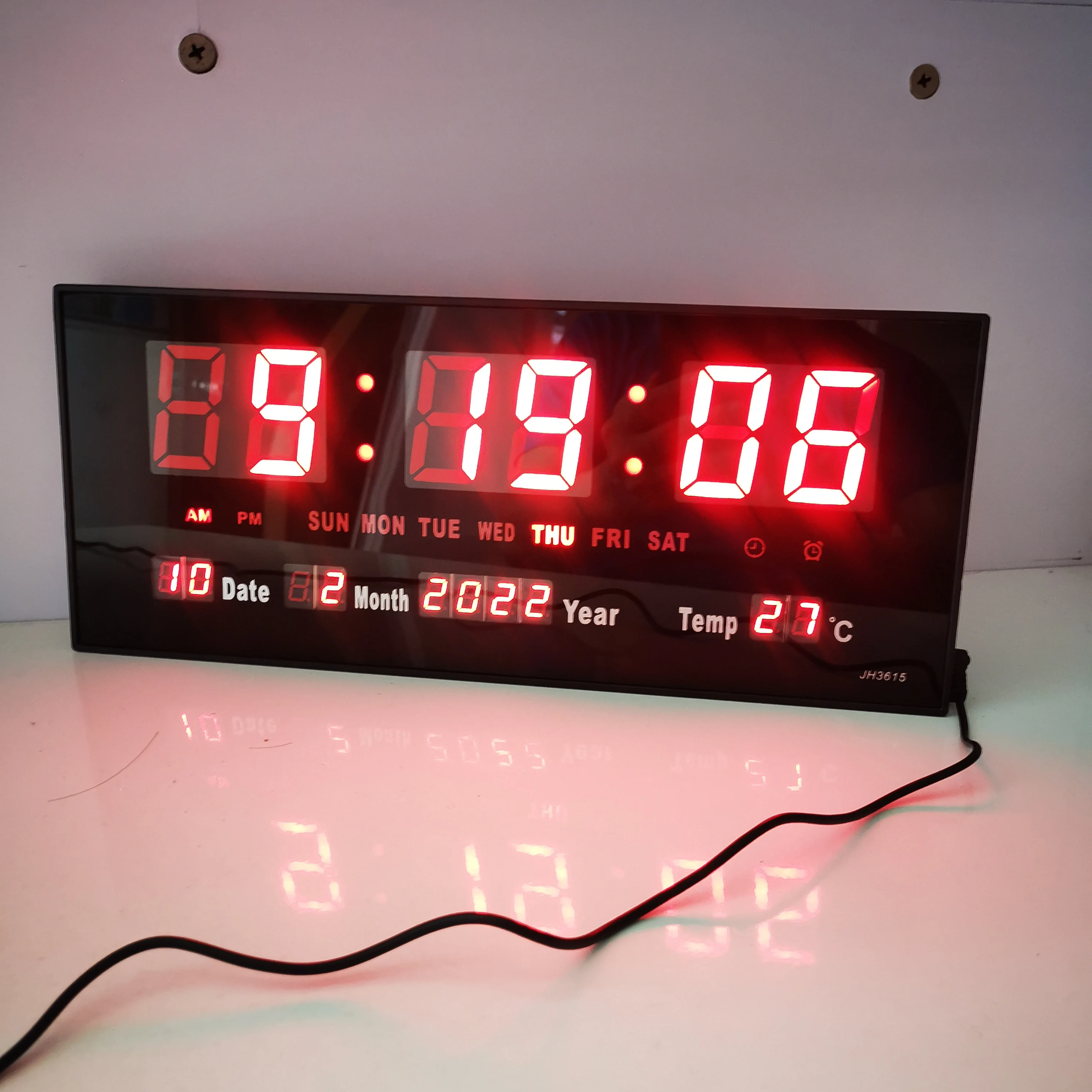 3615 大型ニキシ管LEDデジタルカレンダー壁時計 - シンプルで静かな