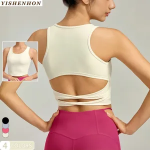 YISHENHON Women's Sports Vest Sexy Back Waist Design Breathable Yoga Bra Strong Support for Running Gym Use Plus Size Available