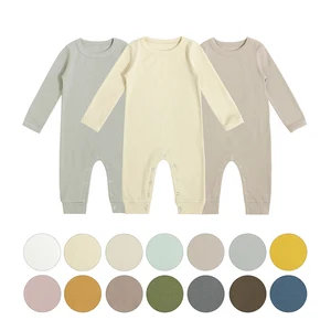 Factory Direct Newborn Infant Toddler Bodysuit Spring Long Sleeve Soft Ribbed Organic Cotton Baby Bubble Romper