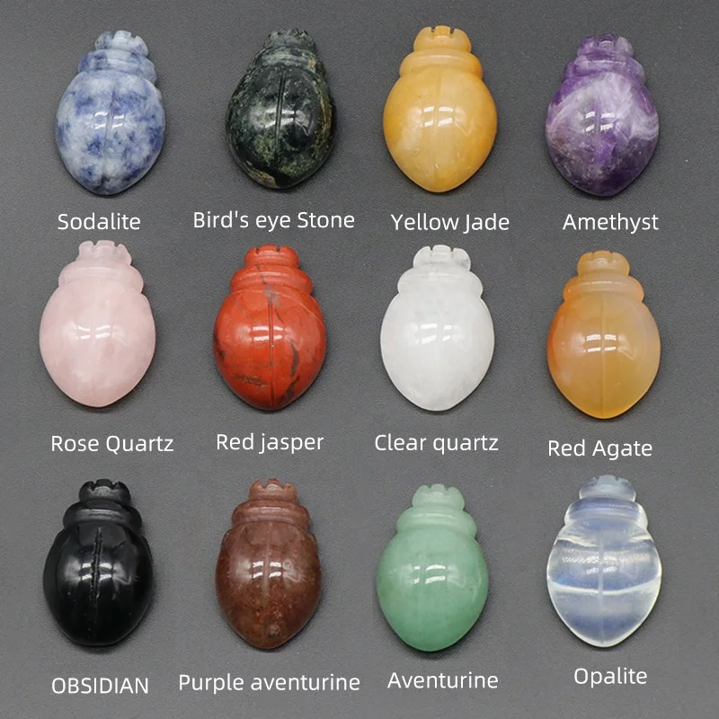 1 Inch Beetle Crystal Agate Stone Mini Carved Animal Half Jewel Craft Ladybug Ornament