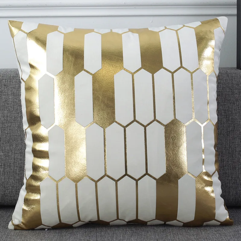 Custom Modern Luxury Gold Foil Print Shiny Cushion Cover Nordic Pillow