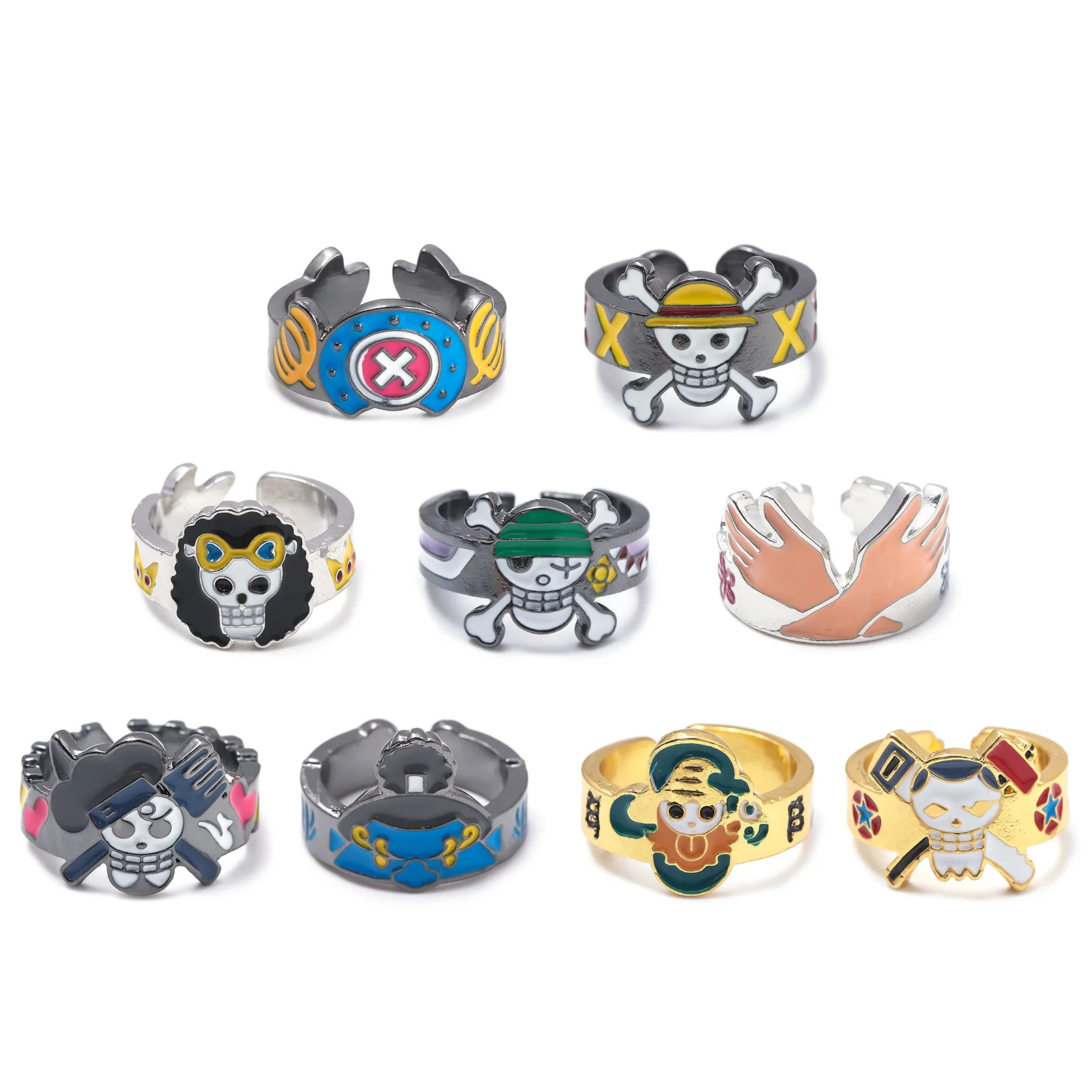 Bagues Anime Luffy - Lot De 3, Réglables 54-60 Mm - Acier Inoxydable, Style Rétro - Cadeau Fan - 12