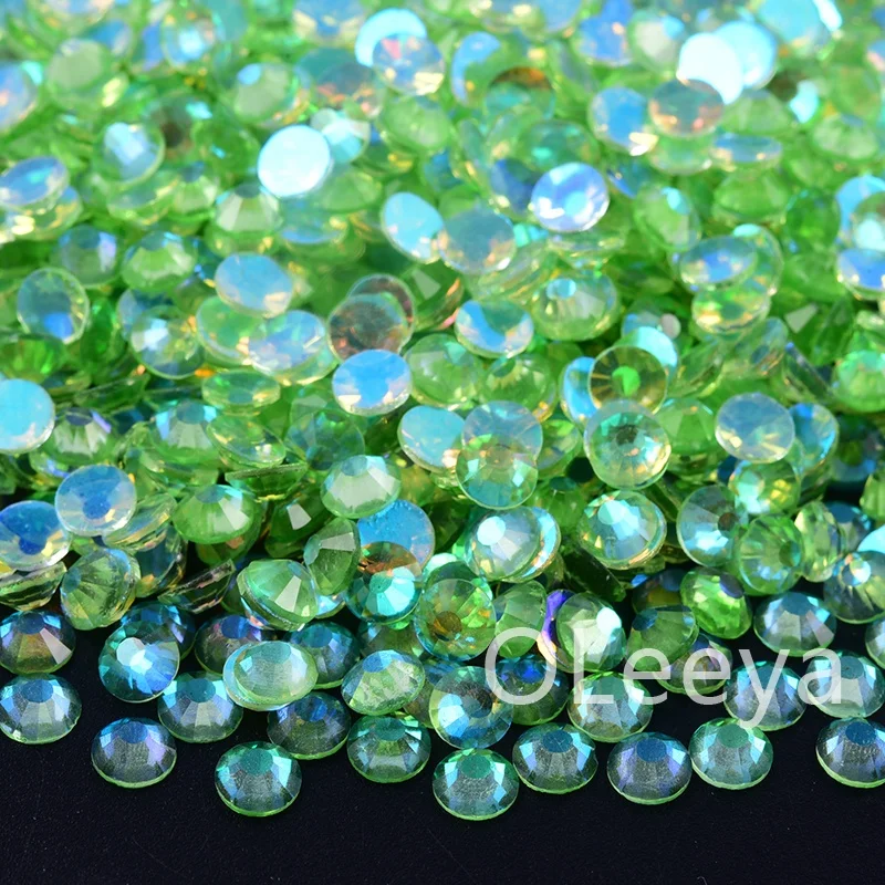 OLeeya Wholesale Flat Back Crystal Glass SS6-SS30 Green Luxe Rhinestone Colors Non Hot Fix Glass Crystal for Nail Decoration DIY