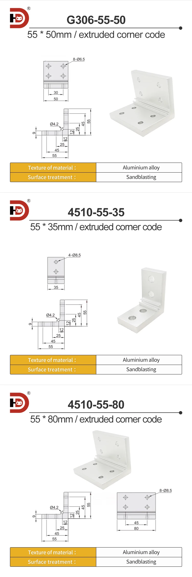 55 High Vertical Corner Code Fixing Parts, Aluminum Profile Accessories, Connecting Brackets, Extruded Corner Code Fasteners manufacture