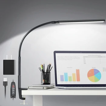 Long Arm LED Desk Lamp Eye-protected USB Table Lamp Clip On Light with Switch Brightness 3-Levels Colors For Reading Working