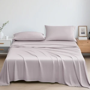 100% Bamboo Fiber Woven Duvet Cover Set 4pcs Modern Solid Pattern Bed Linen 300TC Skin-Friendly Breathable Home Hotel