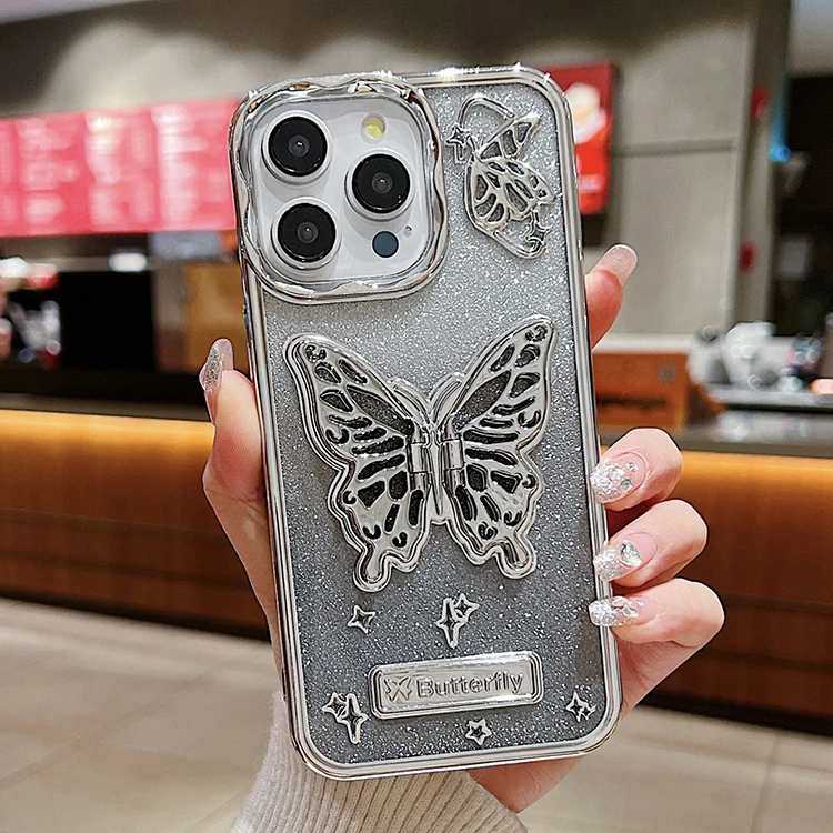 Rotation butterfly Mobile Holder for Glitter iPhone Case 15 Pro Max 15 Plus  Luxury,mobile Covers for Girl Bedazzled iphone case