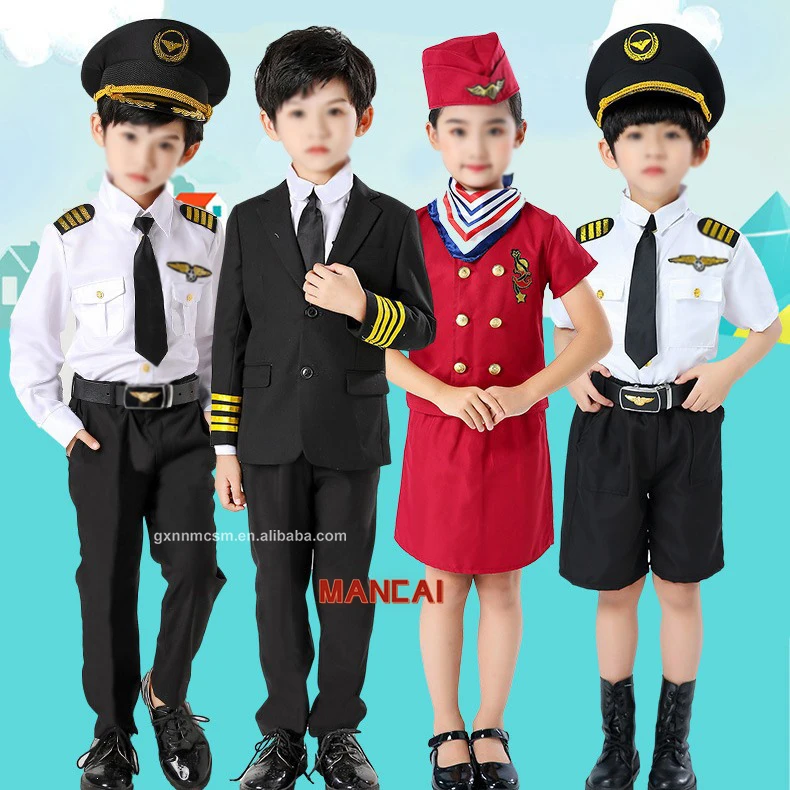 Kids Flight Attendant Costume Set – Girls Stewardess Dress Up For Career Day & Halloween