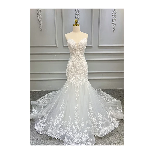 African Mermaid Wedding Dresses Dragtail Fishtail Wedding Dress Slim Thin Waisted Fashion Elegant Lace Bridal Wedding Dresses