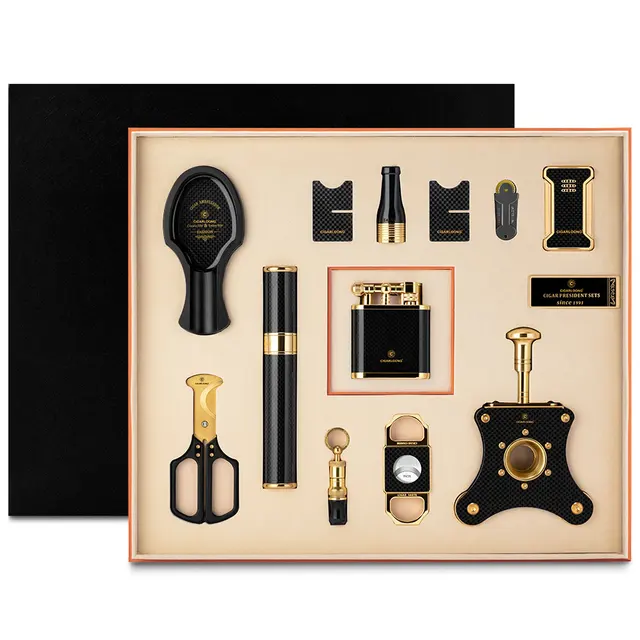 Cigarette Set Luxury Gift Box Cigar Lighter Ashtray Cutter Holder Nozzle for Gift