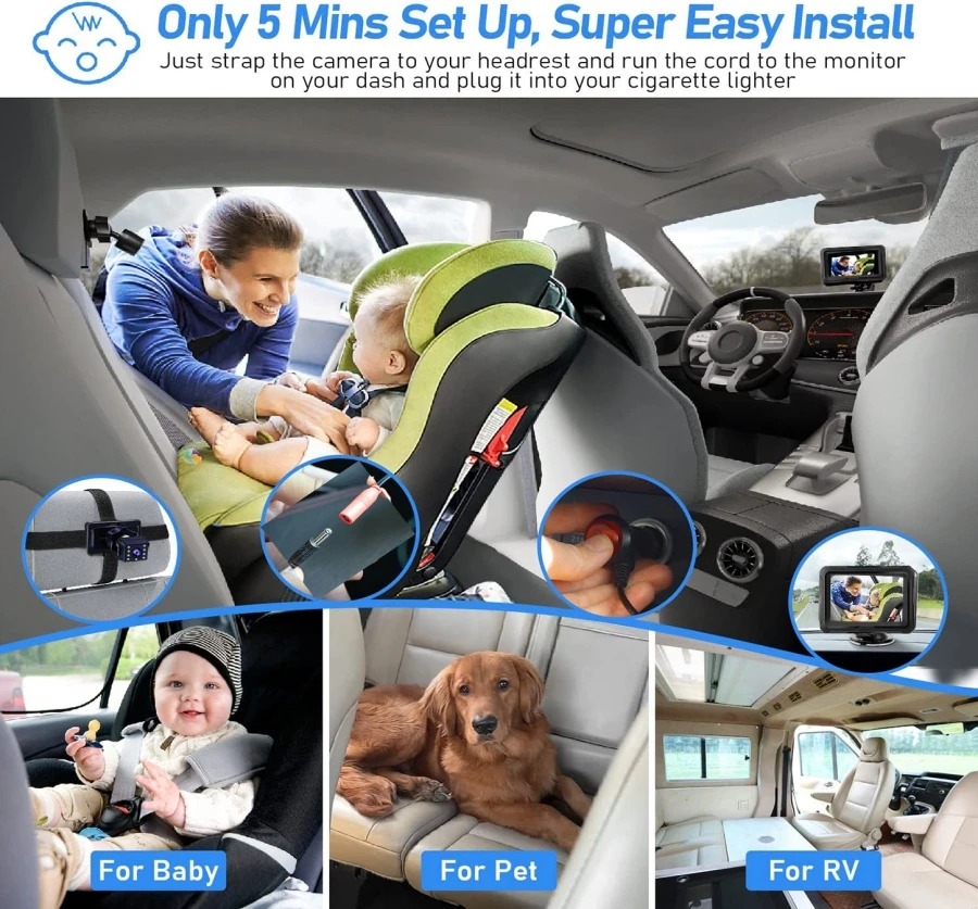Factory 4.3inch Private Model HD 1080P Night Vision Wireless Mirror Baby Car Seat Mirror In-Car Video Baby Monitor Camera in Car