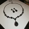 2-piece black teardrop earring and necklace set