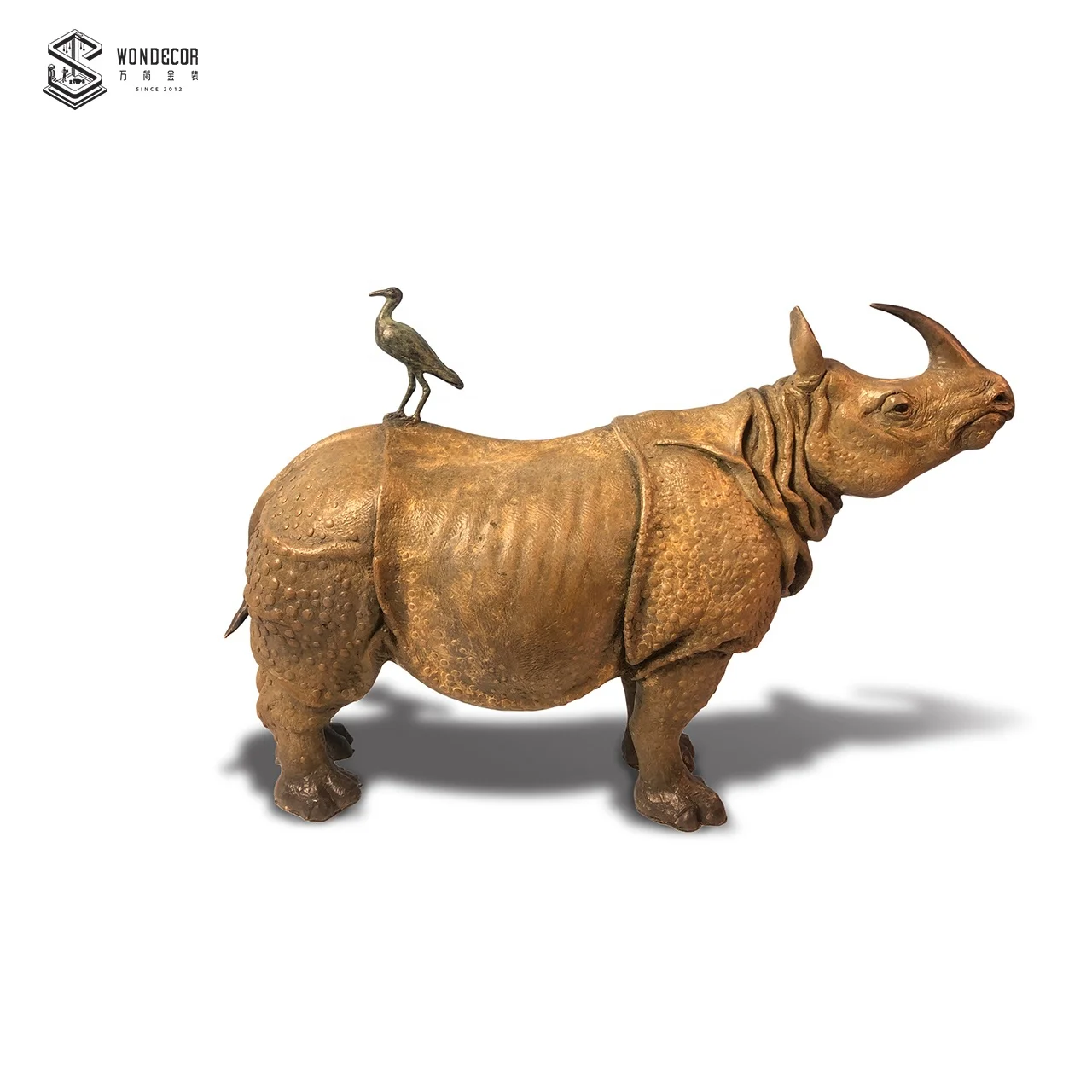 China factory supplied top quality Bronze Sculpture rhinoceros with a bird statue
