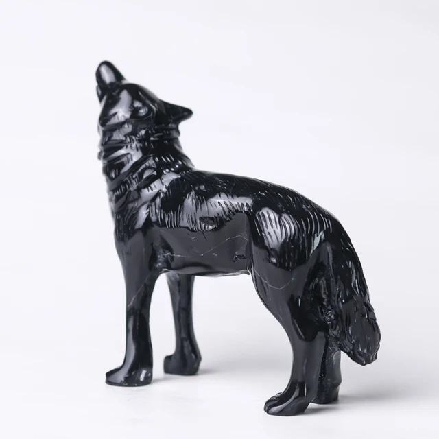 Manufacturers wholesale sales of natural gem lovely animal crafts hand-carved crystal black jade Wolf