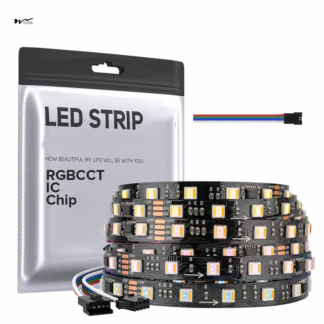 RGBCCT Dual Data LED Strip 5050SMD 16.4FT 60LED/m 10Pixel/m 5 Colors in 1 Remote Control Switch Chasing Color Lights Strip