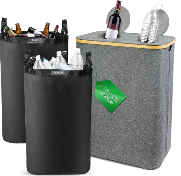 Returnable Bottle Bin Folding Storage Basket  Grey Wicker Storage Basket with Lid