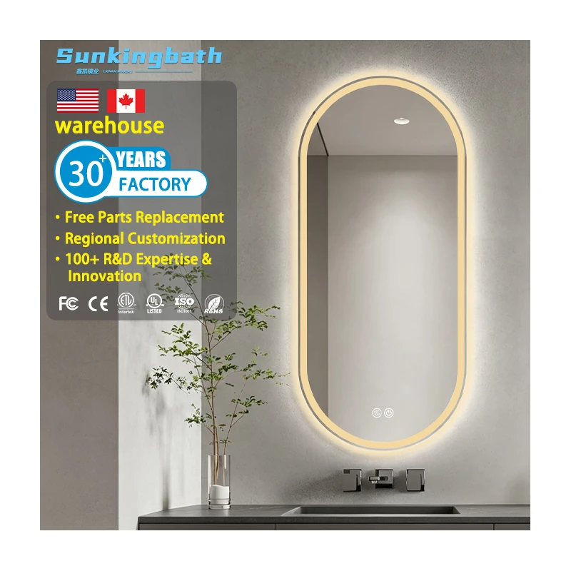 Hot Saling Oval Led Mirror Room Decoration Hanging Art Decorated Smart Mirror Espejo De Pared Bathroom Mirrors with Led Light