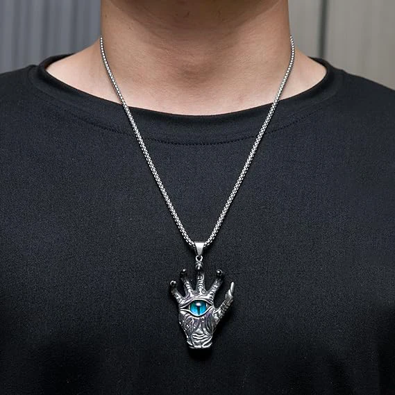 PikaLF Collana con teschio gotico per uomo, collana con ciondolo con teschio demone malocchio con catena da 27,6 pollici, collana con testa di teschio vichingo norreno(giallo