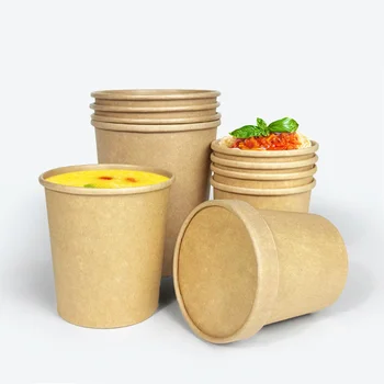 ZJPACK Disposable Soup Cup 8 12 16 24 32 oz Paper Packaging with Lid Takeaway Cups and Containers for Noodles
