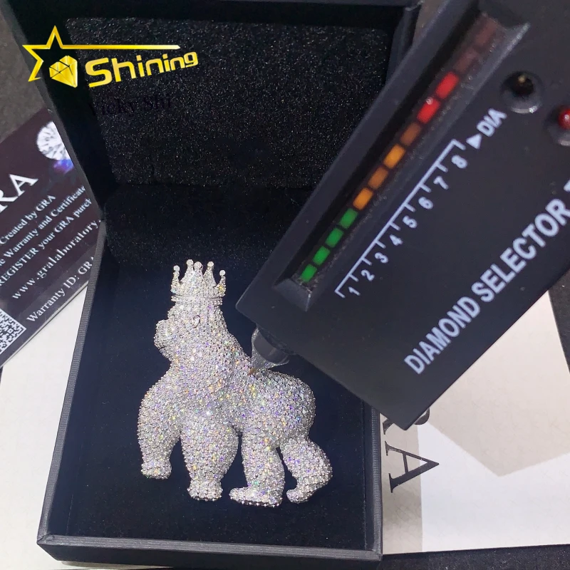 Fine Jewelry Custom Hip Hop Charm Pendant 925 Sterling Silver Iced Out VVS Moissanite Gorilla Pendant