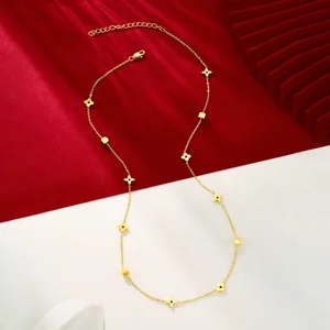 Exquisite Light Luxury Four-leaf Clover Flower Stainless Steel 24K Gold-plated Women's Sporty Necklace All-match High-end Chain