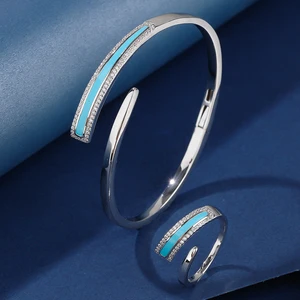 Fine Jewelry Set Brass Copper Alloy Zircon Ring Classic Bracelet-Rhodium Plated Tarnish Resistant Engagement Wedding Party Gift