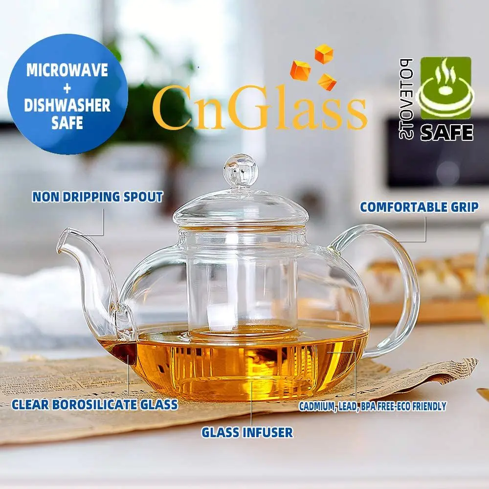 Cnglass Customise Clear Glass Tea Set With Cups Stovetop Safe