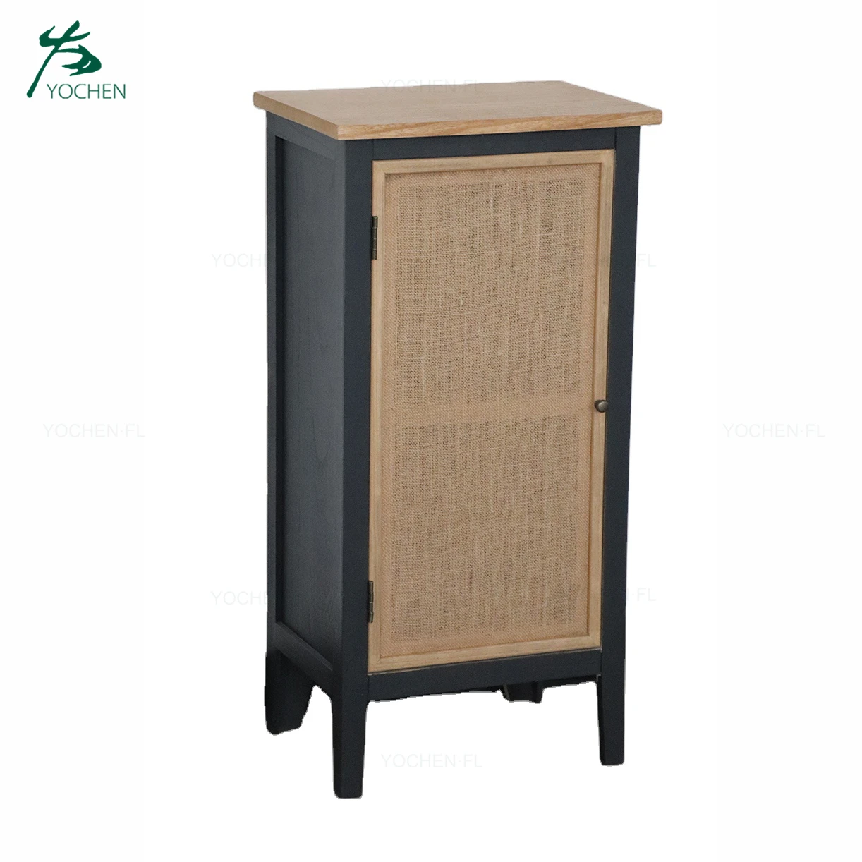 natural material wooden cabinet with rattan one door