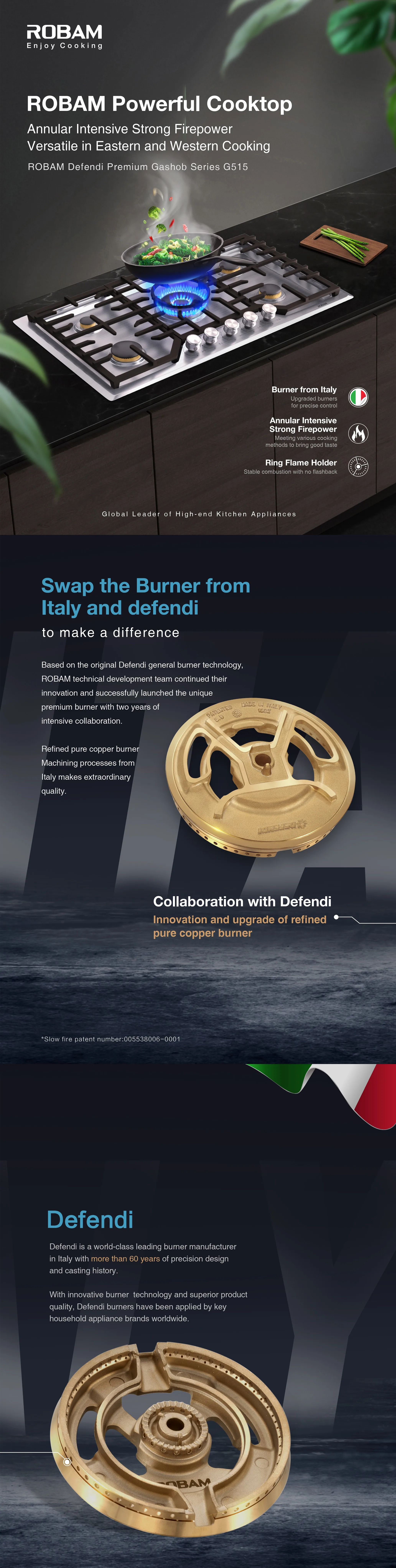 Robam Defendi Series G515 36 Cooker Max 20000btu Firepower Premium