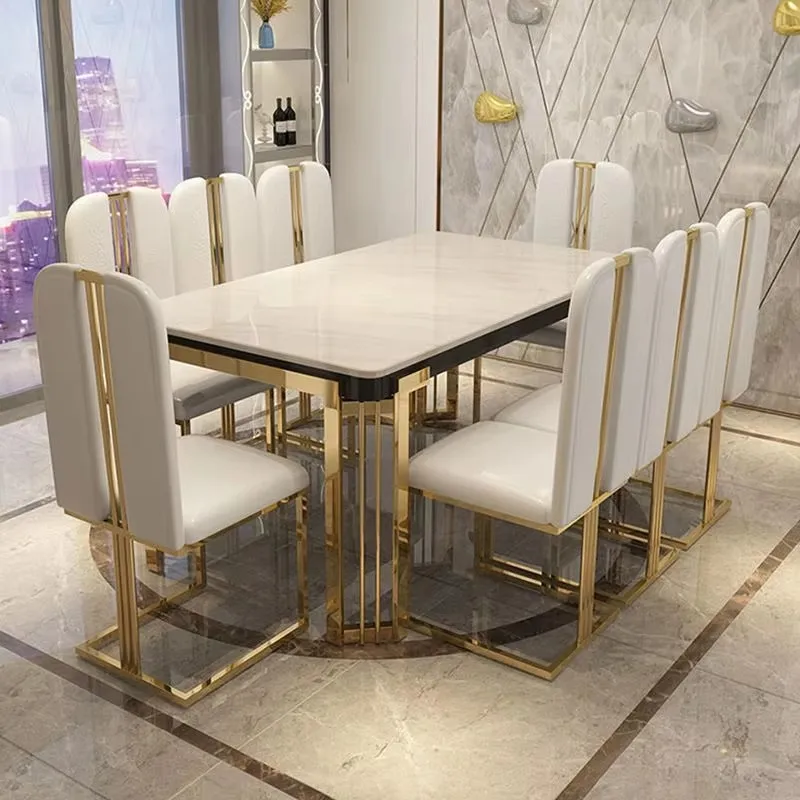 Modern Style Gold Dining Table With Chair Metal Base Stainless Steel ...