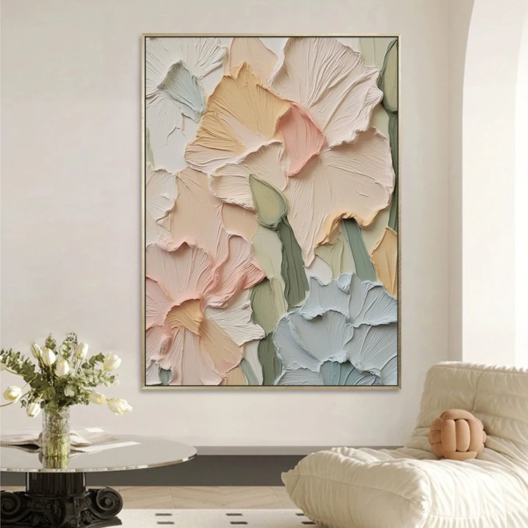 Handmade Acrylic Colorful Floral Minimalist Textured 3D Wall Art Abstract Flowers Paintings for Bedroom
