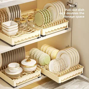 Under Sink Drawer Retractable Draining Rack Plastic Pull-out Dish Storage Cabinet with Pull Basket Kitchen Accessory