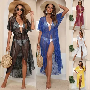 2026 Summer Sexy V-Neck Lace Dress Seaside Knit Sweater Holiday Beach Cover-Up for Women Single Piece