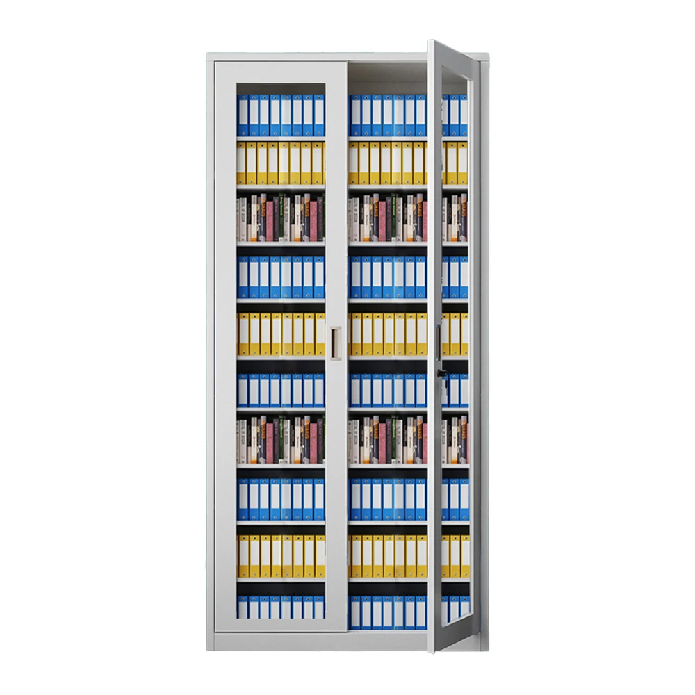 Steel 10-Layer Filing Cabinet with Double Glass Doors for Office, School, and Hospital Storage
