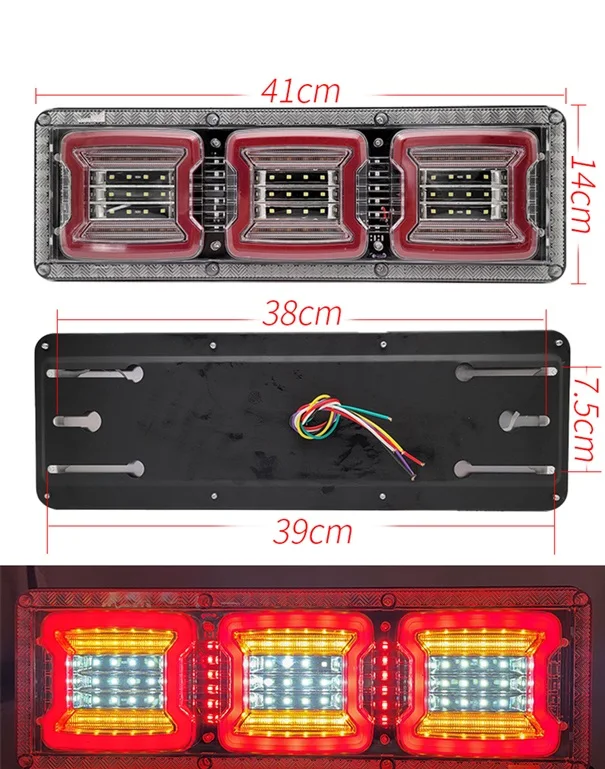 New Truck Rear Tail Light 24v Universal High Brightness Waterproof Semi-trailer Led Running Water Steering Brake Reversing 7