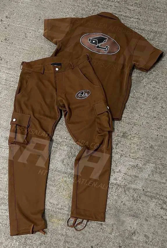 Custom Matching Sets Men Short Sleeve Tshirt Print Men Cargo Summer Two Piece Outfits Pants Set gallery 3